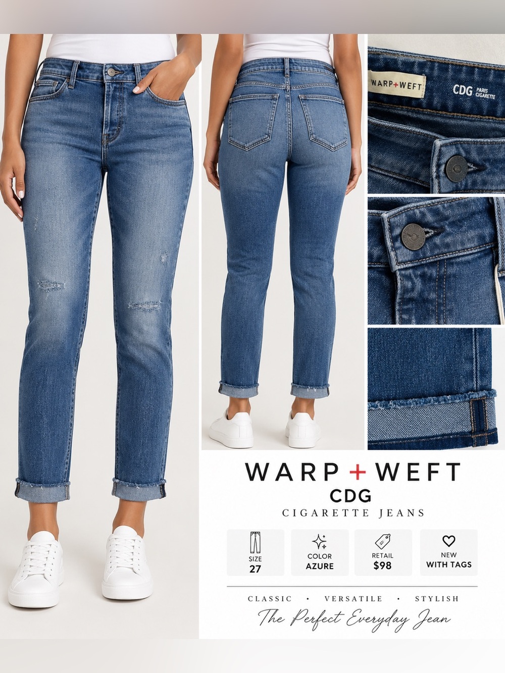 Warp + Weft Azure Cigarette Jeans - Cropped Slim Fit
